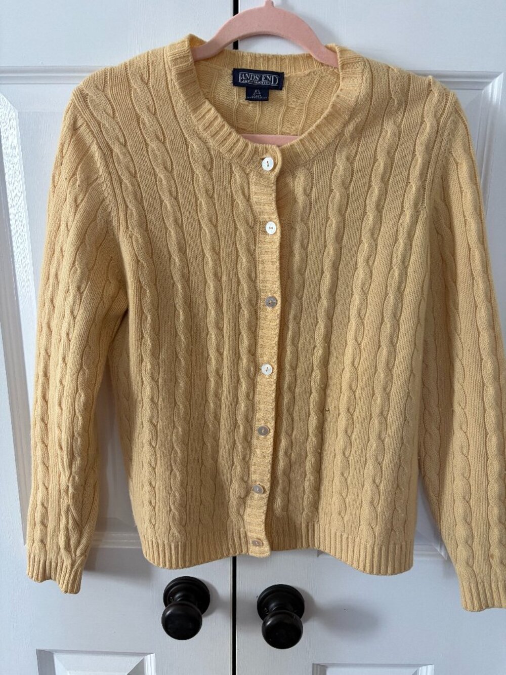 Lands' End Yellow Cable Knit Button Front Cardigan Sweater XS